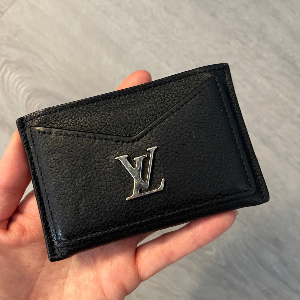 AUTHENTIC Louis Vuitton LockMe Black & Silver Calfskin Card Holder